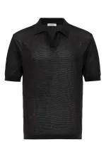T-shirt homme Antioch noir à col polo ajouré