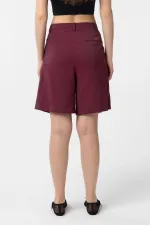 Antioch Bordo Pilili Kadın Bermuda Şort