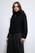 Veste Antioch noire en laine mélangée à col en fausse fourrure