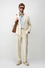 Antioch Ekru Kruvaze Relaxed Fit Erkek Blazer Ceket Antioch Ekru Kruvaze Relaxed Fit Erkek Blazer Ceket