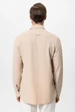 Antioch Beige Concealed Button Linen Blend Men's Shirt