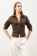 Chemise femme en popeline froncée Antioch Coffee