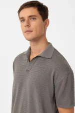 Antioch Grey Polo Collar Textured Men's Knit T-Shirt