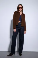 Veste Antioch Coffee en daim pour femme avec poches latérales