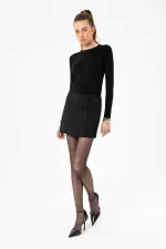 Antioch Siyah Kadın Düğme Detaylı Mini Etek