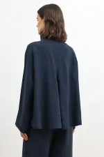 Antioch Lacivert Özel Dik Yaka Kadın Gömlek