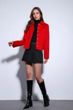 Veste courte en cachemire à col chemise rouge Antioch