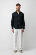Antioch Siyah 100% Keten Relax Fit Erkek Gömlek