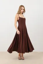 Antioch Kahve Volümlü Kadın Midi Elbise