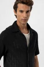 Antioch Black Apache Collar Square Knit Men's Shirt