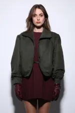 Antioch Khaki Suede-Look Bomber Jacket for Women