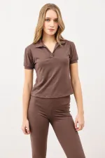 Antioch Kahve Polo Yaka Kadın T-Shirt