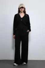 Antioch Siyah Geniş Paça Çizgili Eşofman Takım