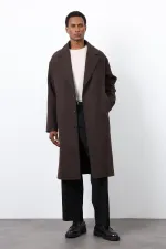 Antioch Kahve Relax Fit Balıksırtı Desenli Erkek Kaban