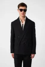 Veste blazer pour homme Antioch noire coupe décontractée en lin mélangé