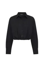 Chemise courte en popeline noire Antioch pour femme