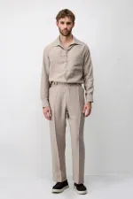 Pantalon homme Antioch Beige Lyocell coupe décontractée plissé