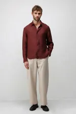 Antioch Bordo Crinkled Relax Fit Erkek Gömlek