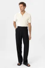 Antioch Siyah Keten Karışımlı Erkek Baggy Pantolon