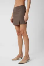 Mini-jupe fendue Antioch Coffee pour femme