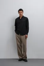 Antioch Siyah Düğmeli Yaka Relax Fit Erkek Gömlek