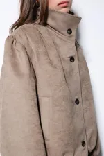 Antioch Bej Süet Görünümlü Bomber Kadın Ceket