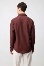 Antioch Bordo Keten Karışımlı Relax Fit Erkek Gömlek