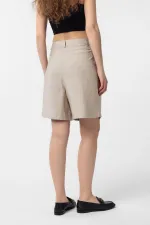 Antioch Bej Pilili Kadın Bermuda Şort
