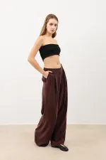 Antioch Bordo Pileli Palazzo Kadın Pantolon