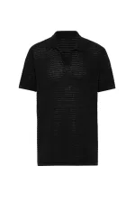 Antioch Black Polo Collar Textured Men's Knit T-Shirt
