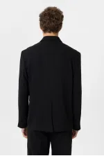 Antioch Siyah Relax Fit Keten Karışımlı Erkek Blazer Ceket