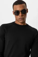 Antioch Black Crew Neck Slim Fit Knit Sweater