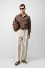 Antioch Coffee Lyocell Blend Wide Collar Men's Shirt