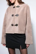Antioch Mink Embellished Buttoned Faux Fur Jacket