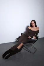 Antioch Coffee Drape Detail Dress with Accessories