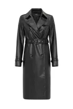 Antioch Siyah Kadın Suni Deri Kemerli Trençkot