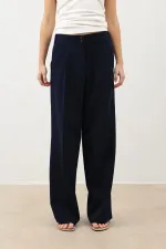 Antioch Navy Blue Wide Leg Women's Trousers with Pens Detail