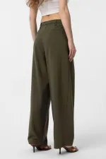 Antioch Khaki Belted Pleated Women's Trousers