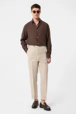 Antioch Beige 100% Linen Italian Cut Men's Trousers