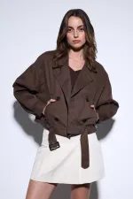 Antioch Coffee Double-Breasted Short Women's Trench Coat