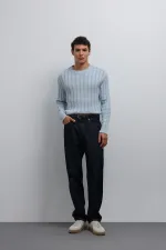 Antioch Mavi 100% Pamuk Fitilli Erkek Kazak