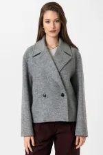 Antioch Gri Kadın Yün Karışımlı Kruvaze Kapama Mont