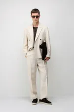 Veste blazer pour homme Antioch Cream en mélange modal, coupe décontractée