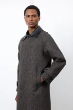 Antioch Coffee Wool Blend Contrast Collar Men's Coat