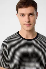 Antioch Siyah Regular Fit Çizgili Erkek T-Shirt