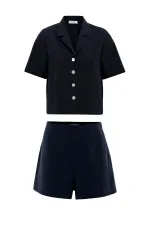 Antioch Siyah Gömlek Şort Kadın Takım