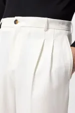 Pantalon Antioch écru à taille haute plissé et coupe décontractée pour homme