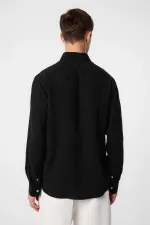 Chemise homme Antioch en lin mélangé noir à col boutonné