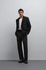 Antioch Siyah Kruvaze Erkek Blazer Ceket