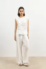 Antioch Ecru Lyocell Blend Wide Leg Women's Trousers